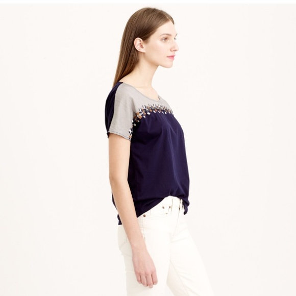 J.Crew Embroidered Color Block Tee - Picture 2 of 4